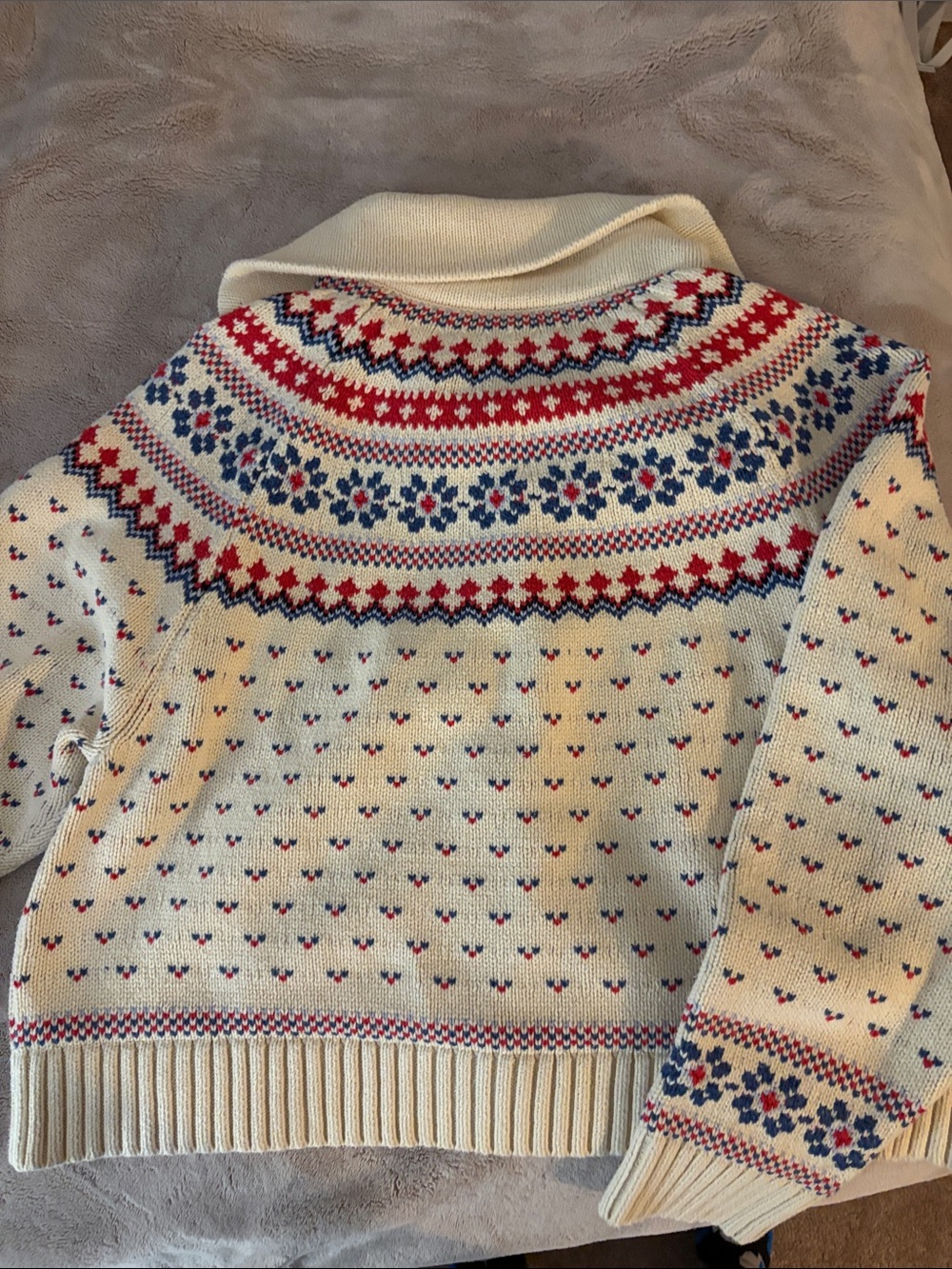 The Great. Fair Isle Cropped Cardigan in Cream - Picture 11 of 12